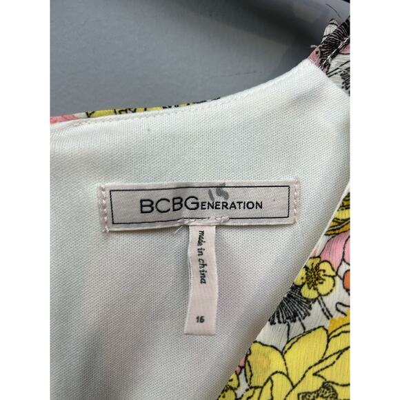 Bcbgeneration Ruffle Floral Print Dress Womens 16 Yellow Spring CottageCore - Picture 4 of 9